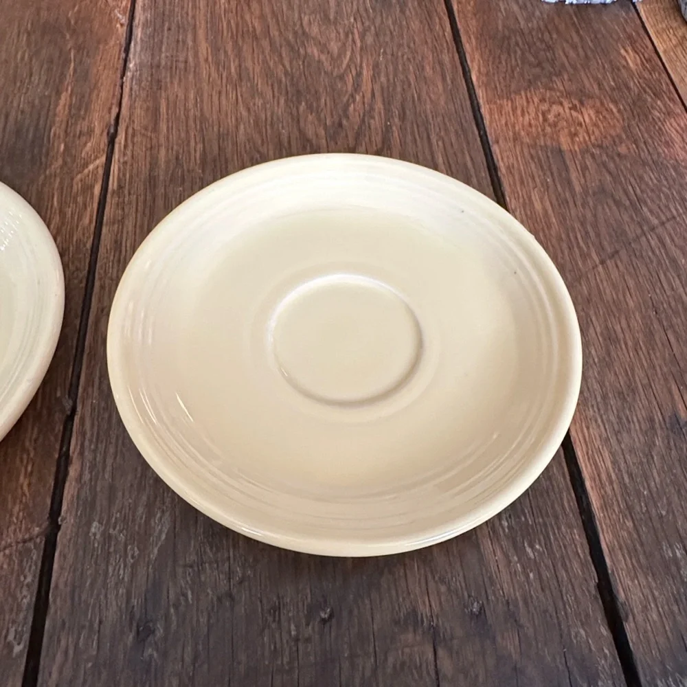 3 Pieces Fiesta Ware Light Yellow Saucers, Pink Cup HLC USA Homer Laughlin